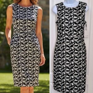 CALVIN KLEIN BLACK & WHITE SHEATH DRESS. SIZE 10. SLEEVELESS, KNEE LENGHT.